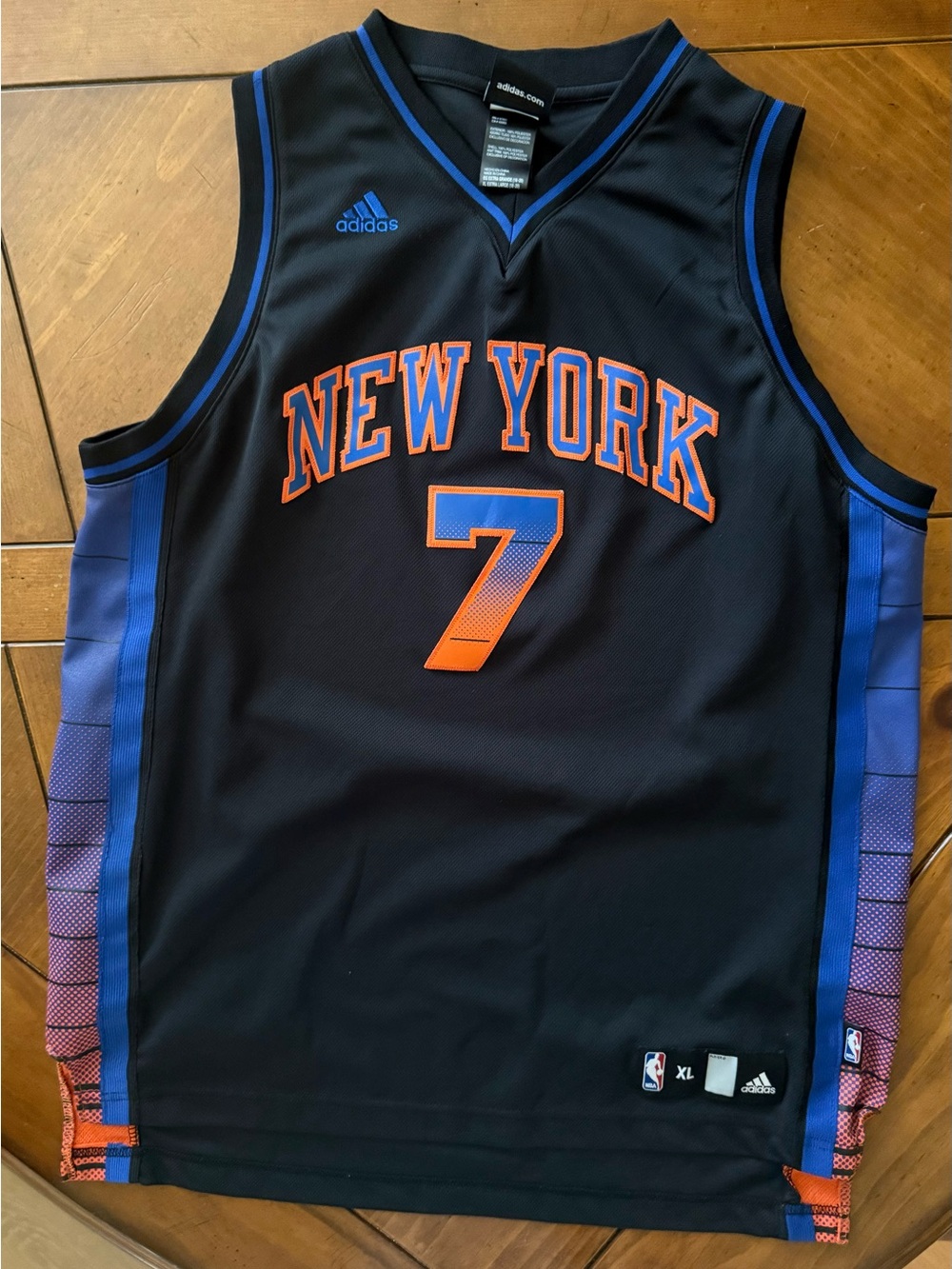 Adidas Black & Blue New York Knicks Basketball Jersey #7 with Orange Accents